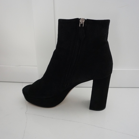 Miu Miu Open Toe Black Suede Block Heel Ankle Booties Boots - Picture 5 of 13